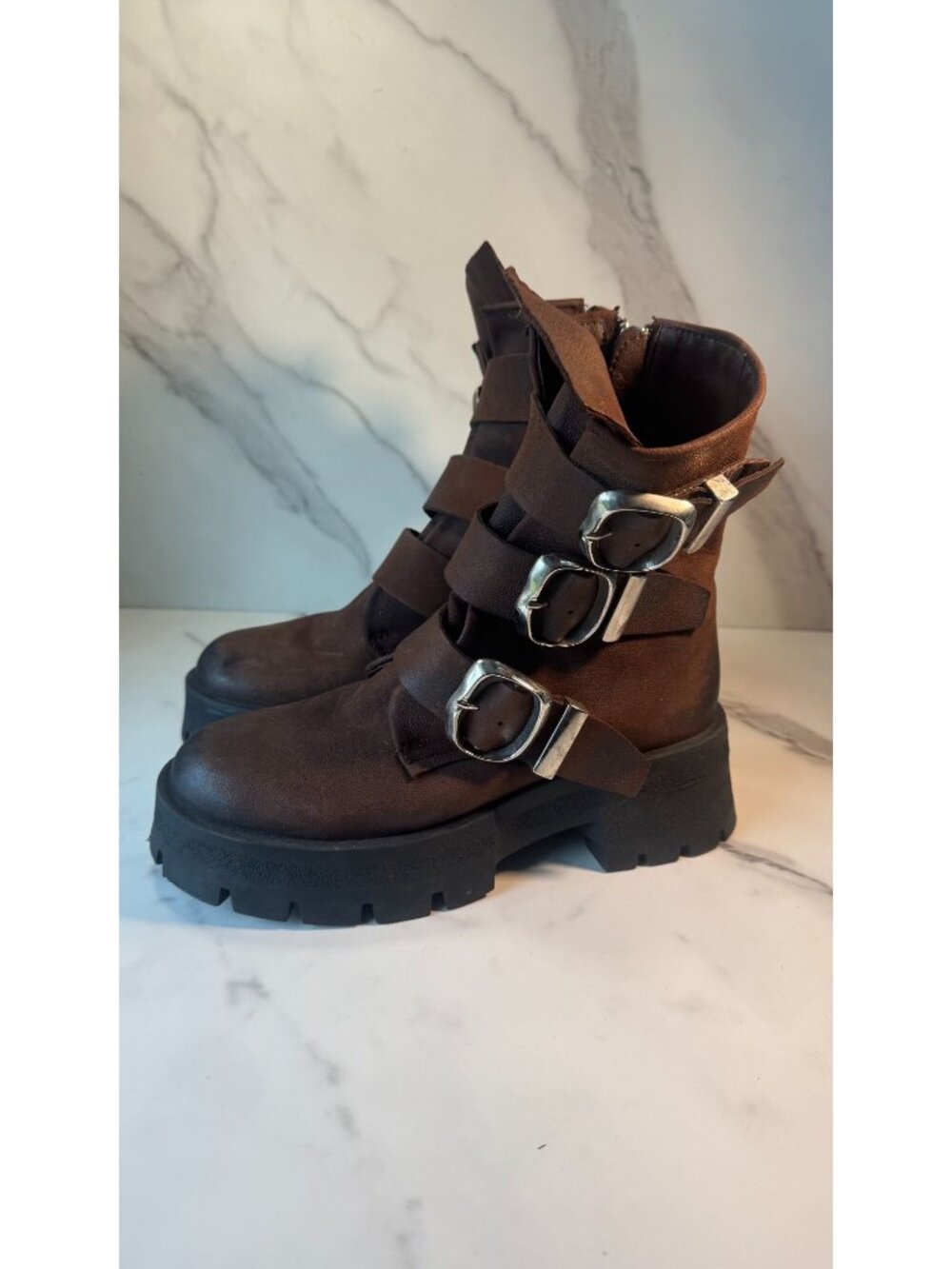 Steve Madden Roland Leather Moto Boot Size 7 1/2 BROWN